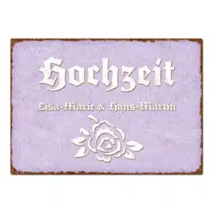 Schild Hochzeit mit Namen des Brautpaares - Format A3 violett