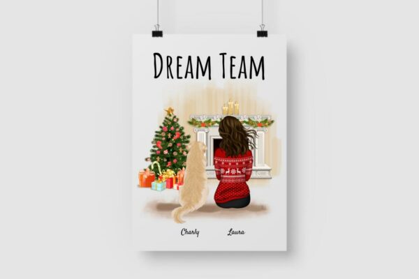 Frau mit Hunden (Weihnachtsedition) - Personalisierter Kunstdruck (Poster